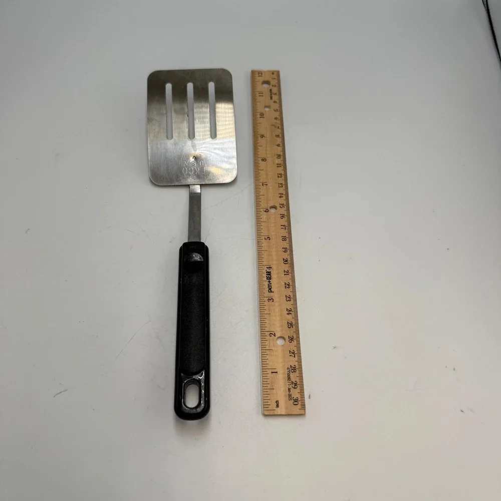 Vintage EKCO USA Slotted Spatula Stainless Steel Black Handle 11.5 Inch
